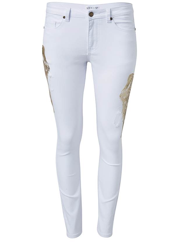 Alternate View Sequin Wing Skinny Jeans
