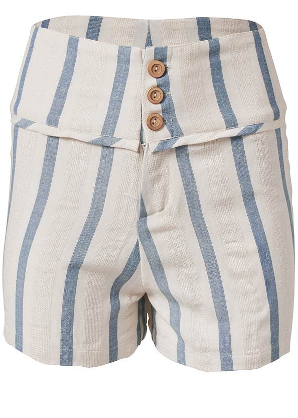 Alternate View Striped Button-Front Shorts