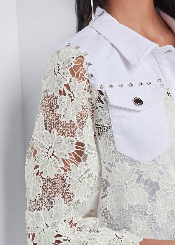 Denim Lace Sleeve Jacket in White | VENUS