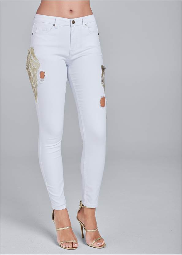 Alternate View Sequin Wing Skinny Jeans