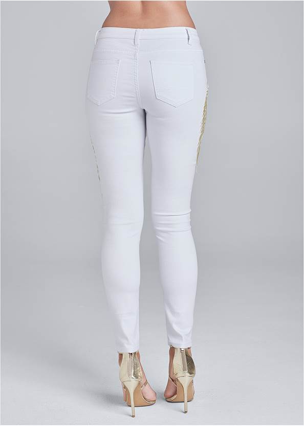 Back View Sequin Wing Skinny Jeans