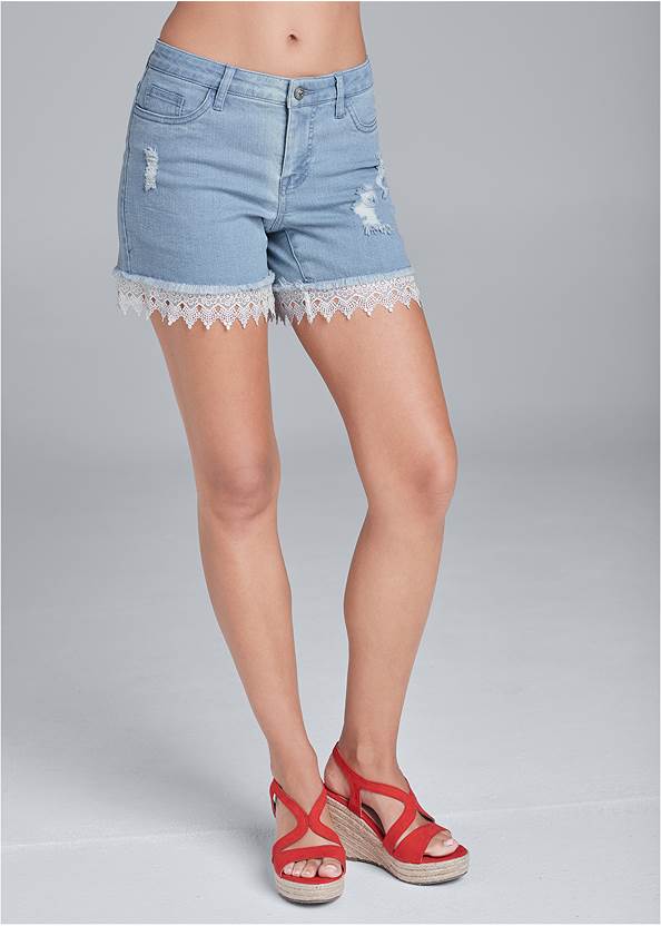 Alternate View Lace Trim Jean Shorts