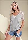 Front View Lace Sleeve V-Neck Top