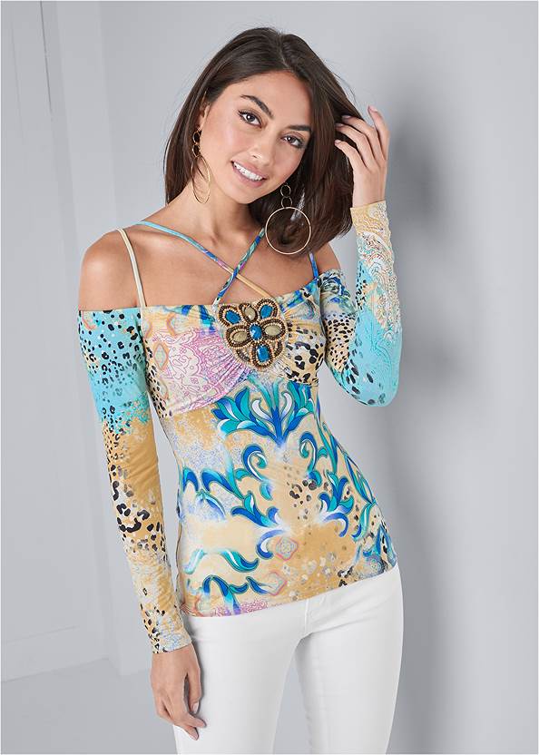 Paisley Embellished Top,Lift Jeans