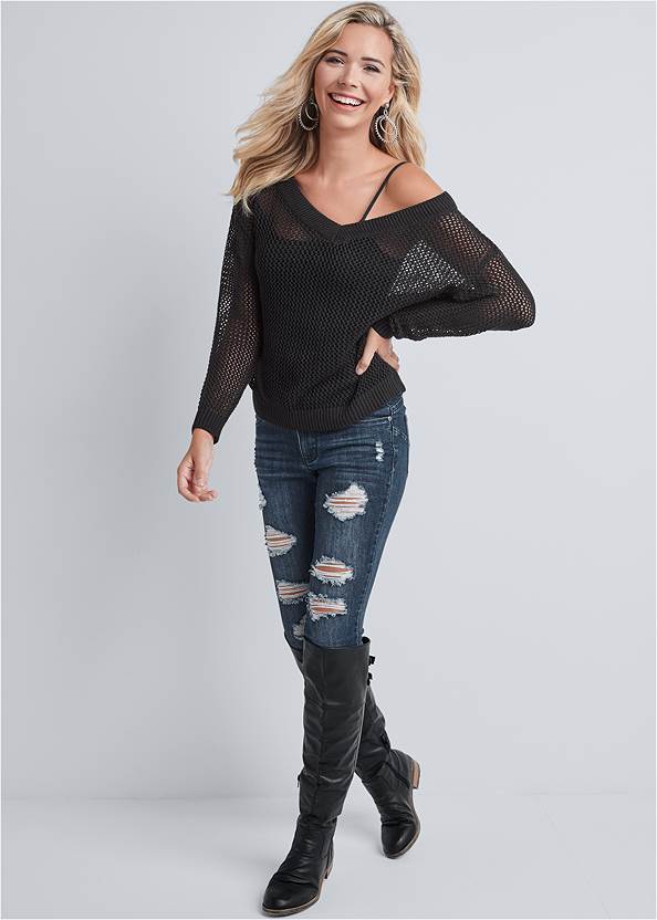 VENUS | Relaxed Open Knit Sweater in Black