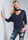 Front View Ribbed V-Neck Choker Top