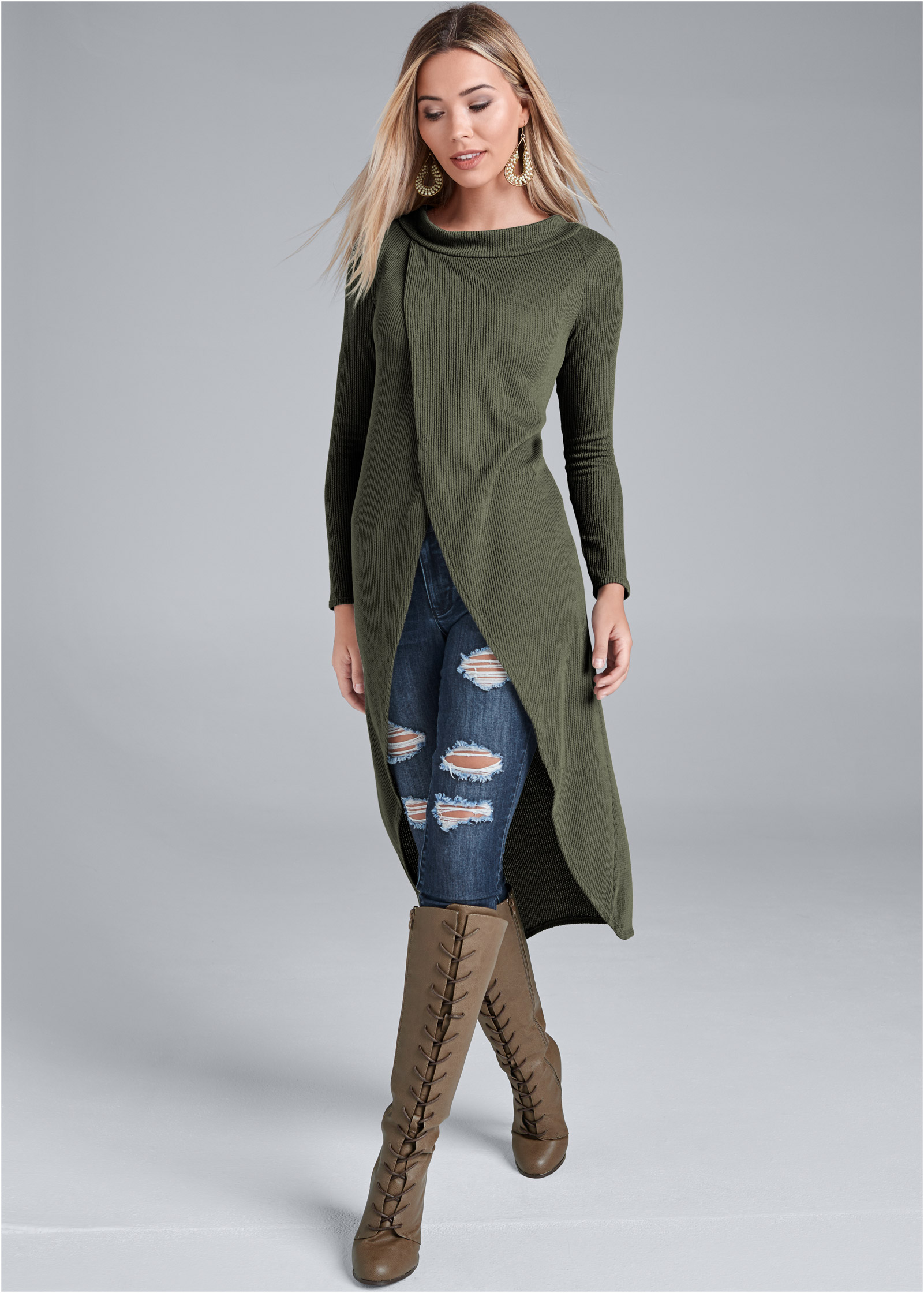 Casual High Low Top in Olive | VENUS