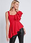 Front View Ruffle One Shoulder Top