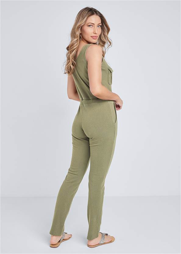 Back View Mineral Wash Utility Jumpsuit