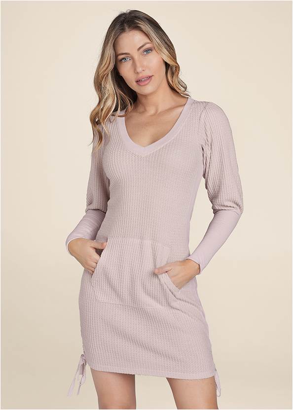 Cropped front view Brushed Waffle Knit Dress