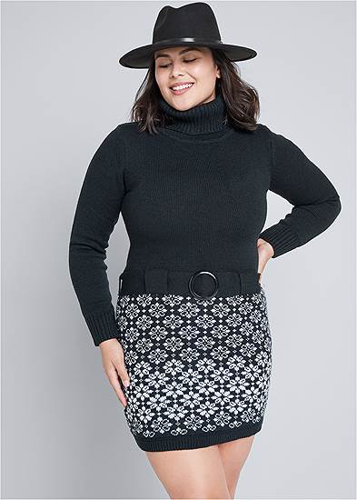 Plus Size Belted Sweater Dress