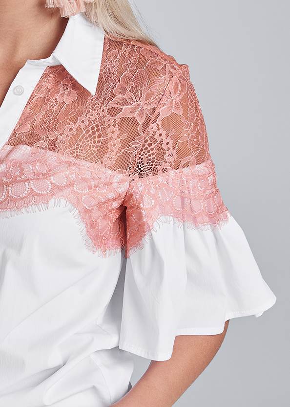 Alternate View Lace Sleeve Button Up Top