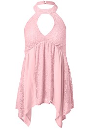 Lace Inset Mock Neck Top in Pink | VENUS