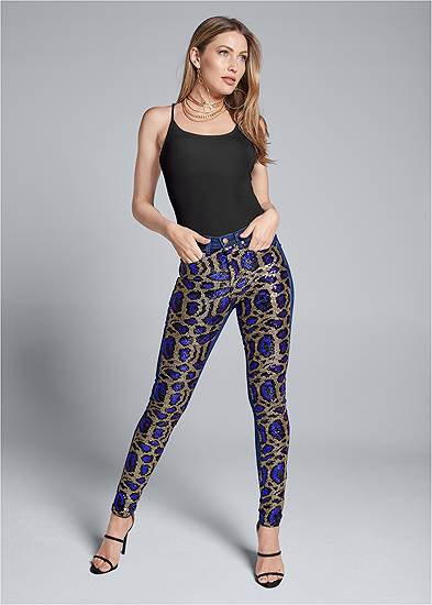 Sequin Leopard Print Jeans