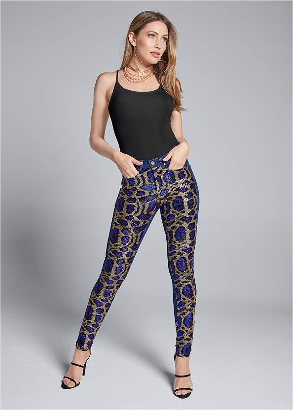 Alternate View Sequin Leopard Print Jeans