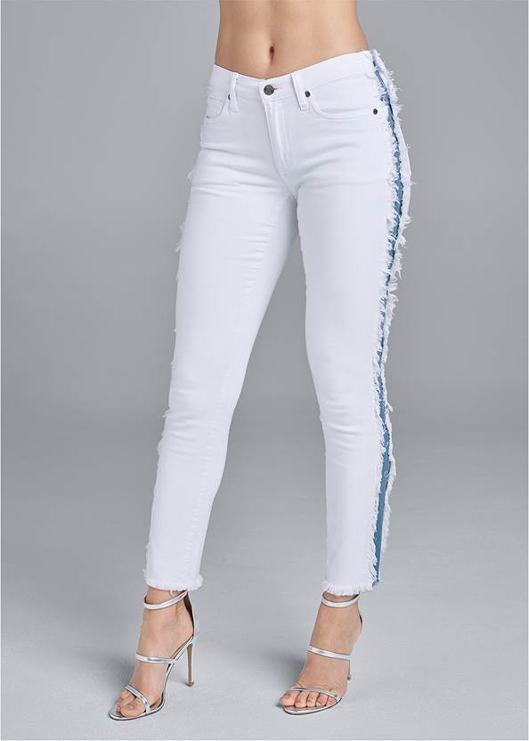 Front View Distressed Striped Jeans