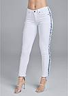 Front View Distressed Striped Jeans