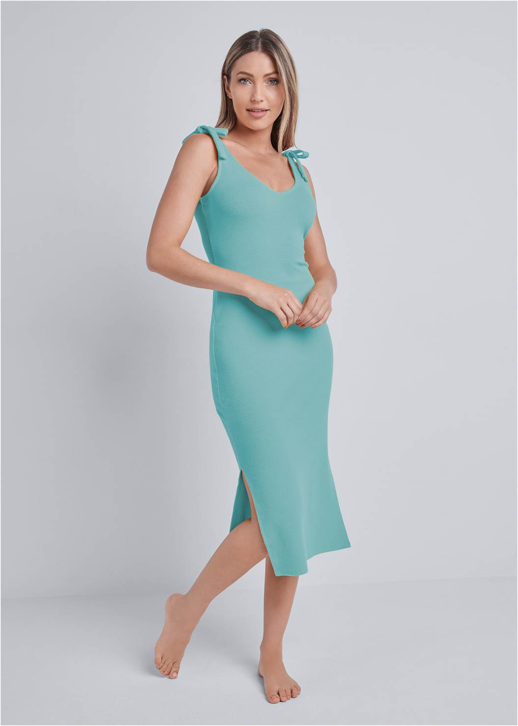 Shoulder Tie Lounge Dress in Turquoise | VENUS