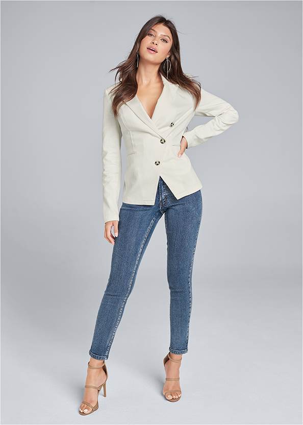 Full front view Twill Button-Front Blazer