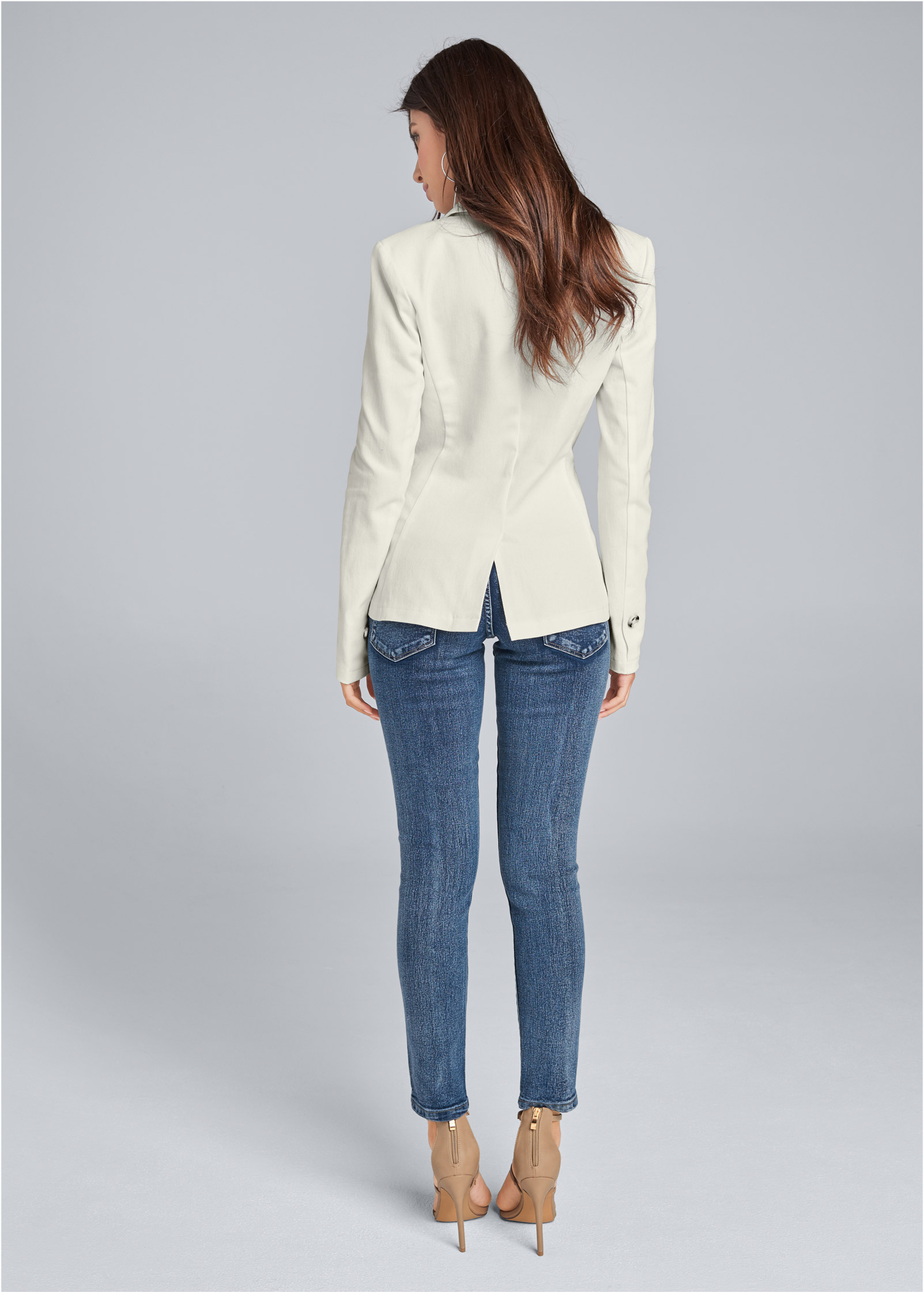 Twill Button-Front Blazer