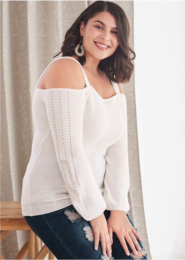 Cold-Shoulder Sweater,Lift Jeans,Wrap Stitch Detail Booties
