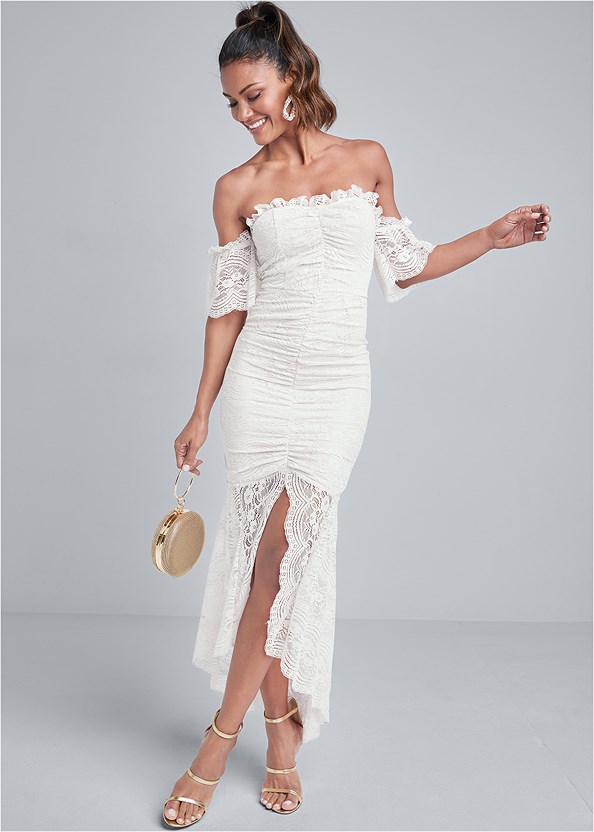 venus long sleeve white lace dress