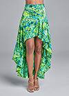 Waist down front view Palm Print High-Low Skirt