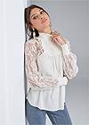 Cropped front view Lace Sleeve Smocked Top