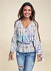 Cropped front view Tie Dye Cold-Shoulder Top