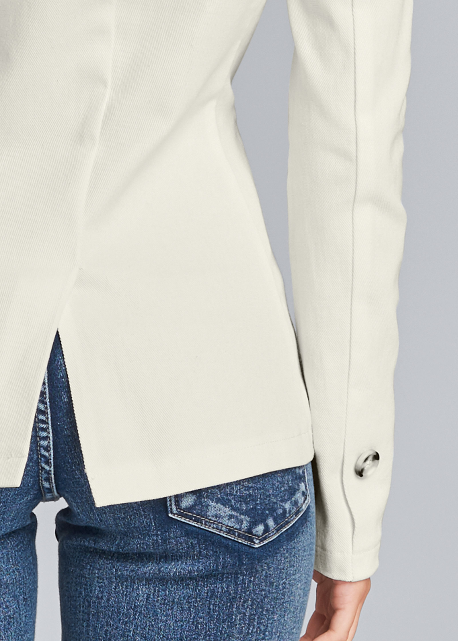 Twill Button-Front Blazer in White | VENUS