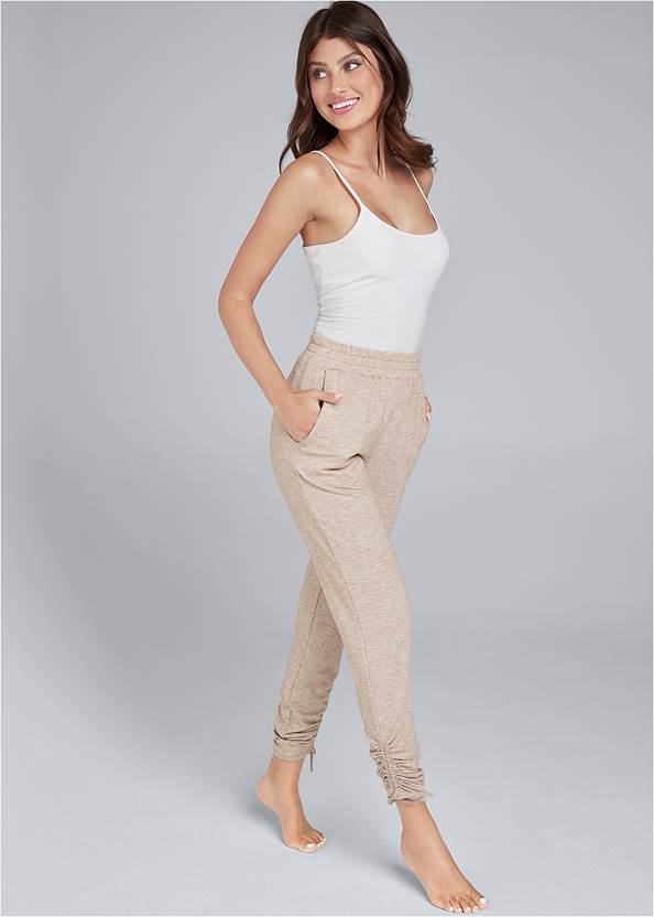 Front View Cozy Drawstring Tie Joggers