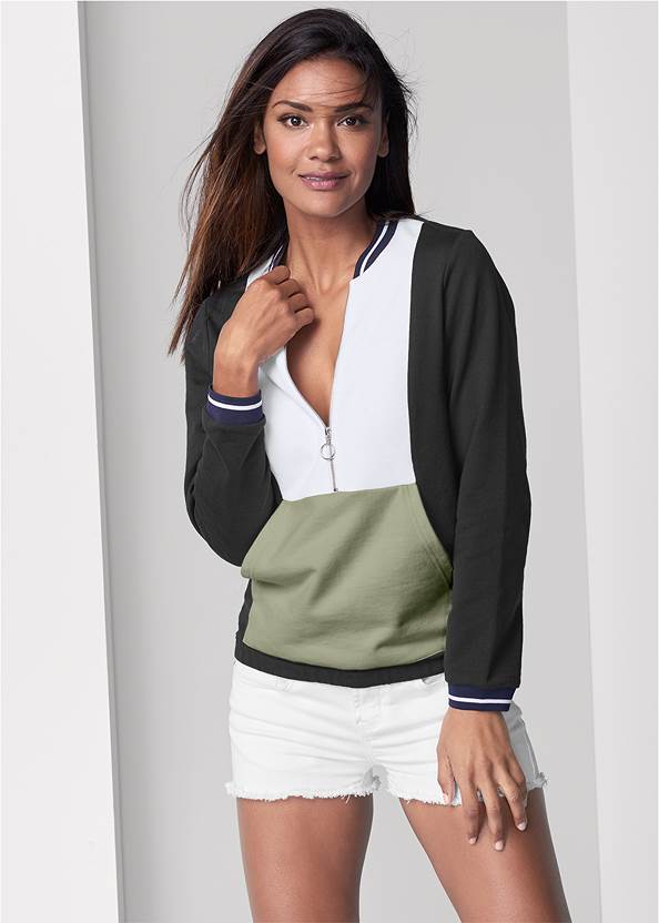 Cropped Front View Color Block Sweatshirt