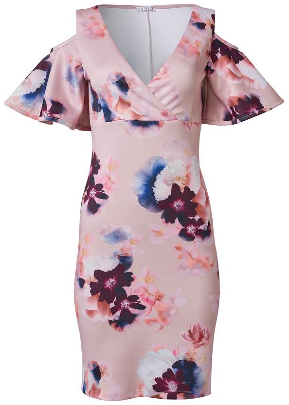 Ghost with background  view Cold-Shoulder Floral Dress
