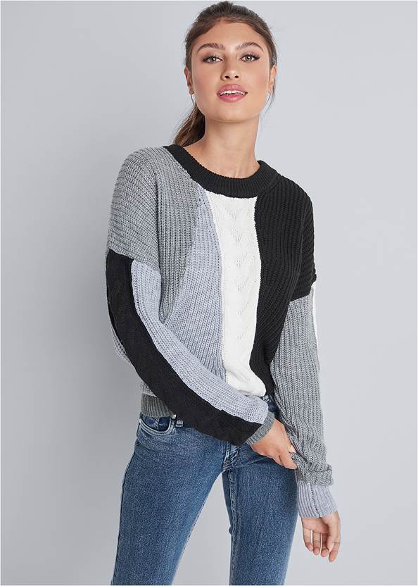 Cropped front view Color Blocked Sweater