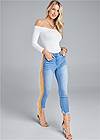 Front View Cropped Fringe Trim Jeans