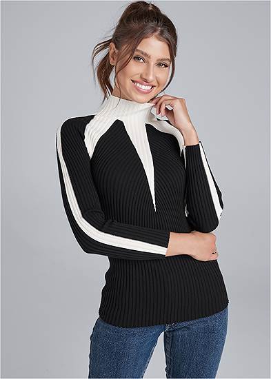Two-Tone Mock-Neck Sweater