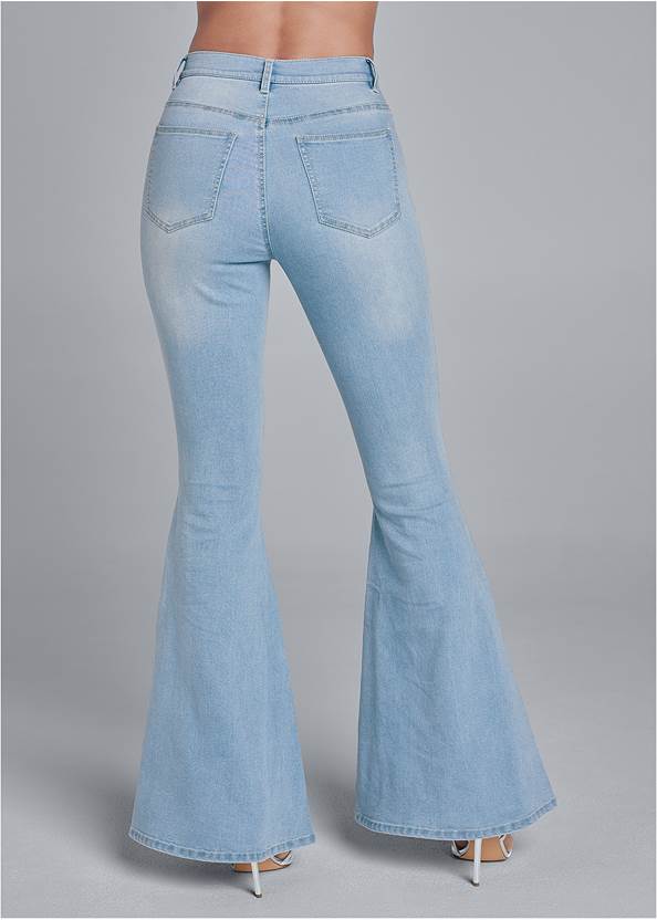 High Rise Button Fly Flare Jeans in Light Wash | VENUS
