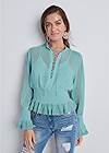 Front View Smocked Lace-Up Blouse