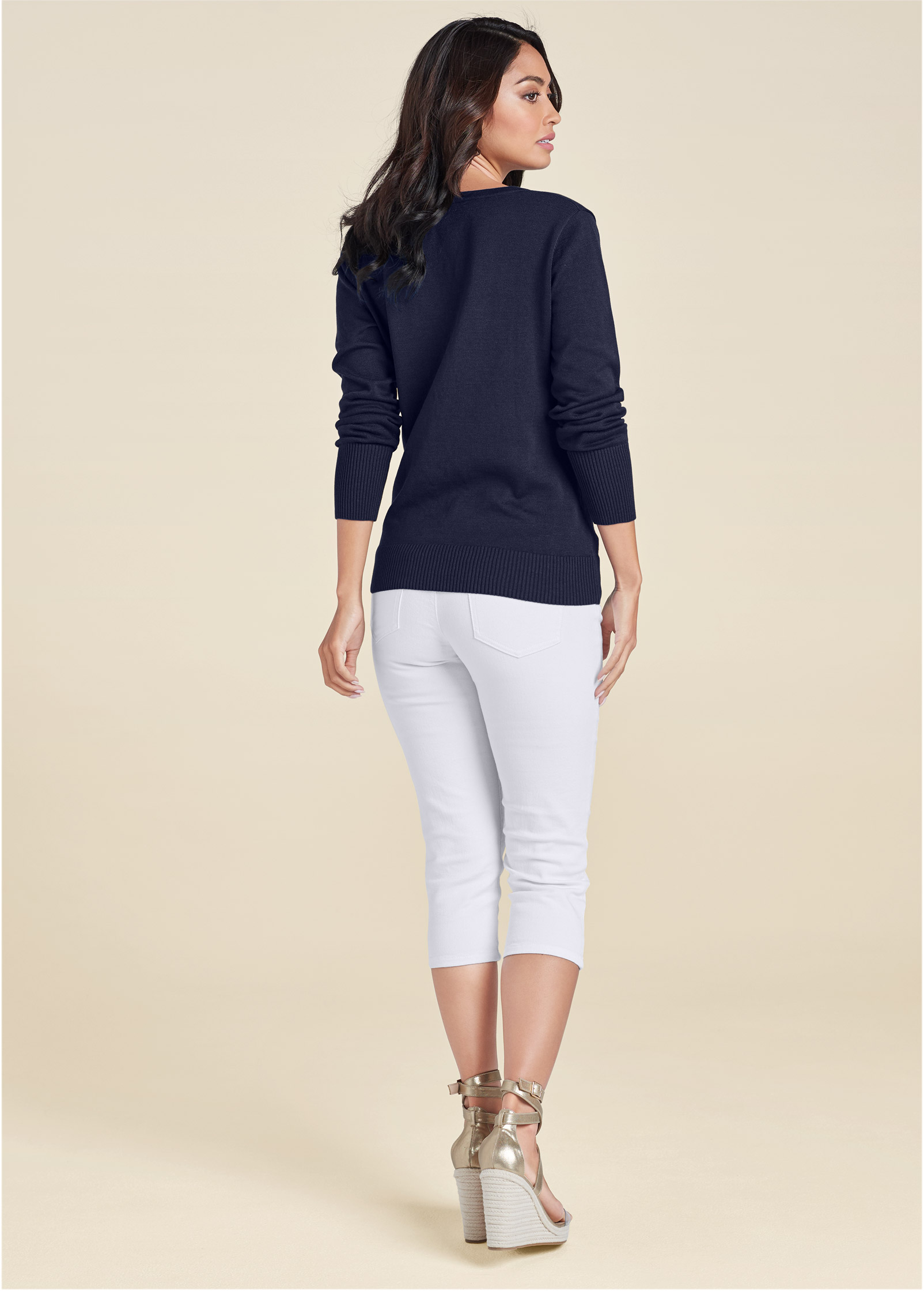 ANCHOR V-NECK SWEATER in Navy & White | VENUS