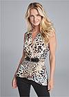 Front View Animal Print Belted Top