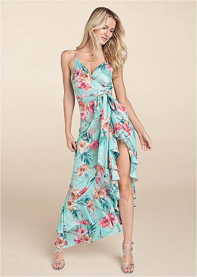 Plus Size Floral Print Wrap Dress
