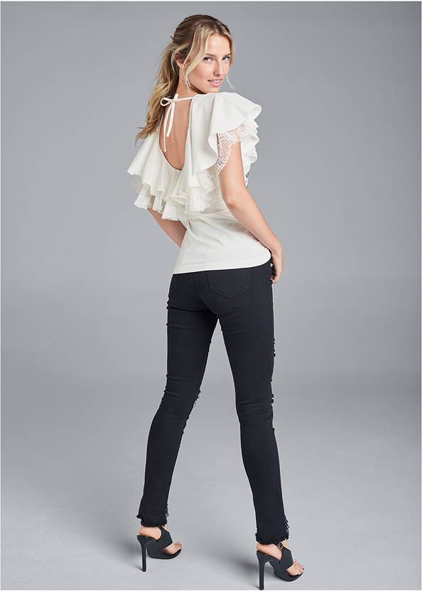 Back View Lace Sleeve Graphic Top