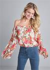 Front View Ruffle Sleeve Floral Top