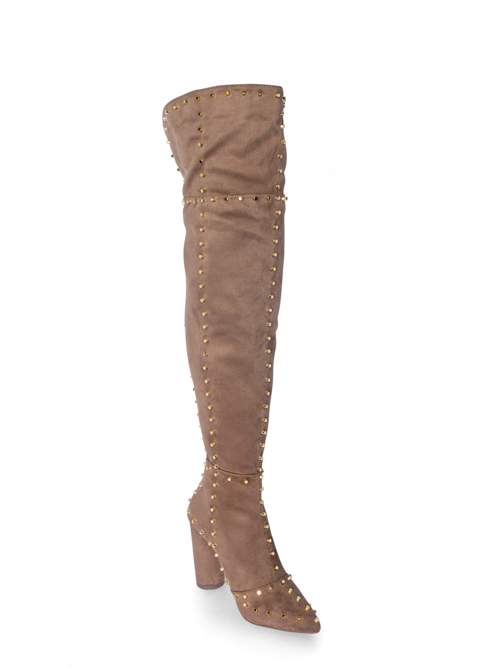 STUDDED OVER THE KNEE BOOTS in Taupe | VENUS