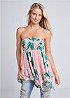Front View Palm Print Strapless Lace Detail Top