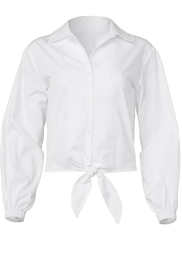 Alternate View Button Up Tie Front Blouse