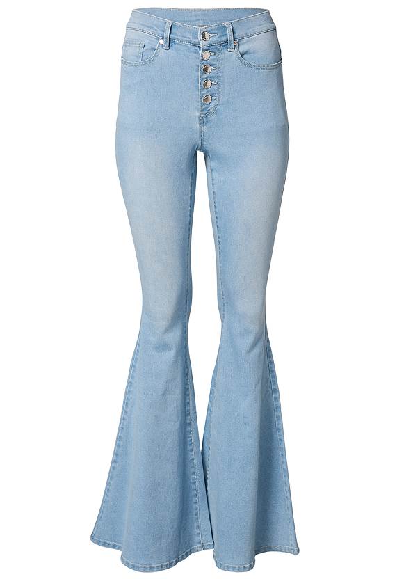 High Rise Button Fly Flare Jeans in Light Wash | VENUS