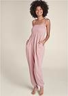 Full Front View Smocked Lounge Jumpsuit