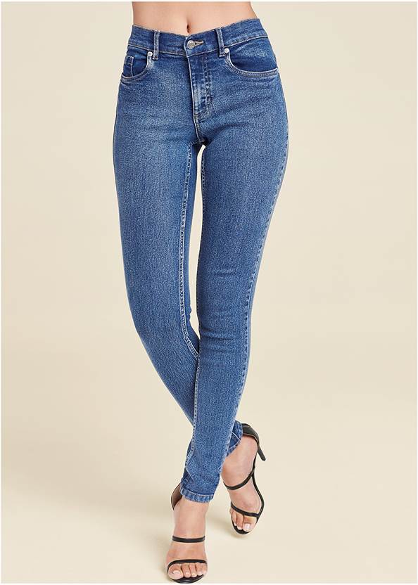 Brand New M&S Denim Ladies Med Indigo Skinny Mid Rise Jeans Size 24R