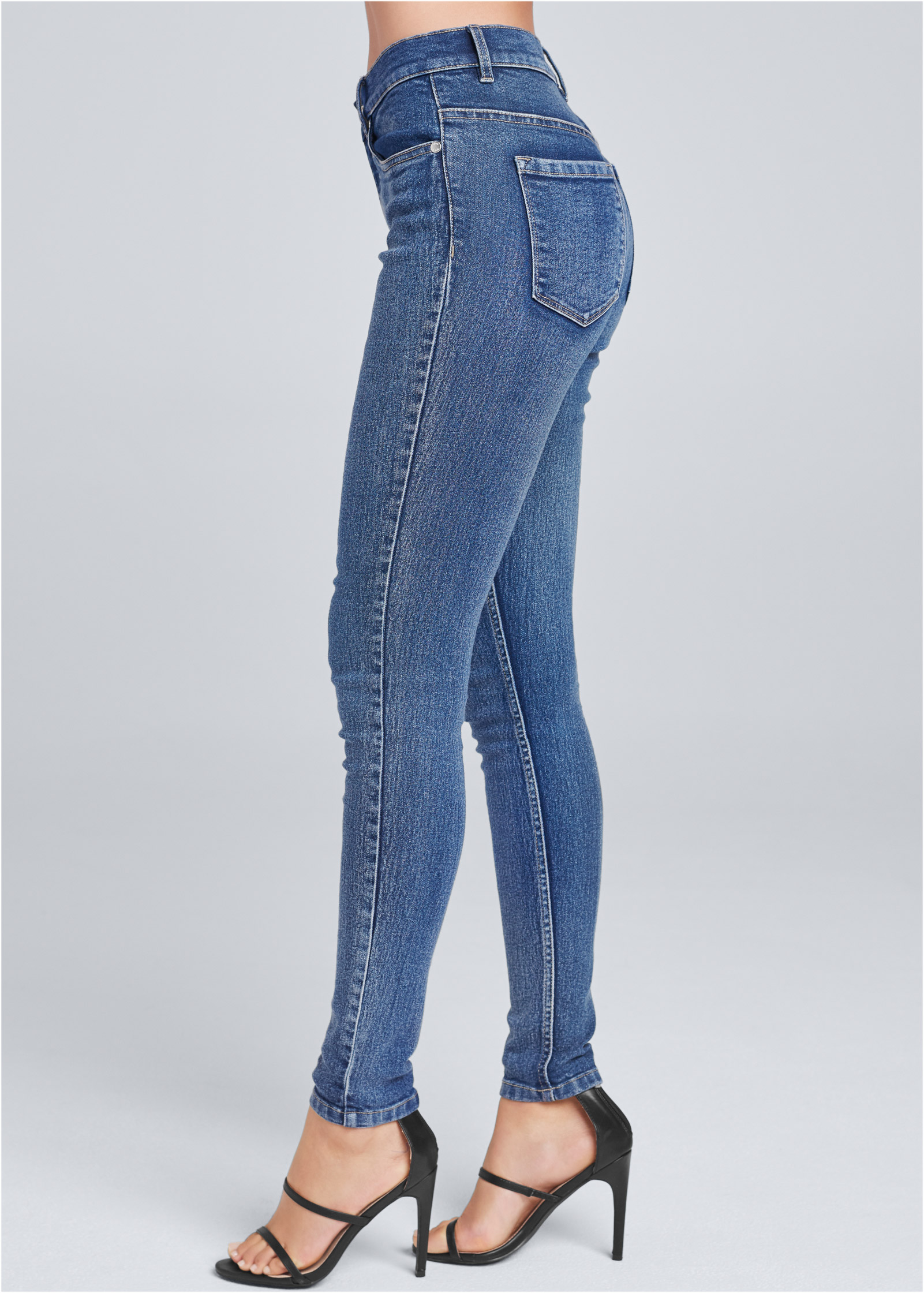 L Women's Faux Leather & Blue Denim Slim Skinny Stretch Jeans US 6/8 